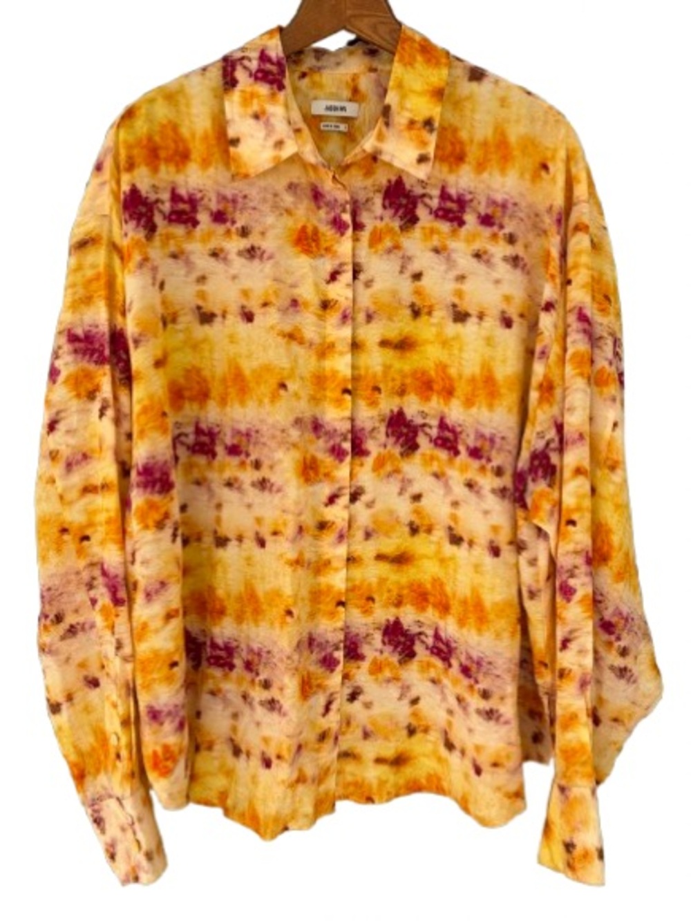 Jason Wu Women’s Silk Tie-Dye Button Down Shirt Size 8 Yellow & Purple Luxury